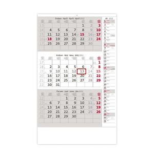 Nástěnný kalendář 2022 - Tříměsíční šedý s poznámkami