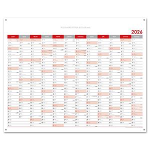 Nástěnný kalendář Plánovací mapa 2026 CZ s očky na zavěšení - 100 x 80 cm - červená