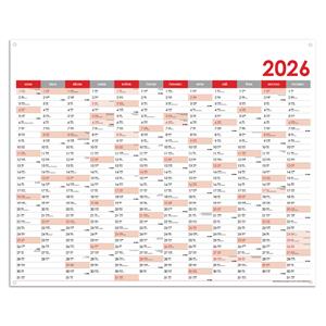Nástěnný kalendář Plánovací mapa 2026 CZ s očky na zavěšení - 124 x 100 cm - červená