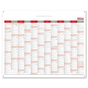 Nástěnný kalendář Plánovací mapa 2026 PL s očky na zavěšení - 100 x 80 cm - červená