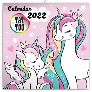 Nástěnný poznámkový kalendář 2022 Šťastní jednorožci s tetováním