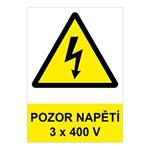 POZOR - napětí 3 x 400 V ! - bezpečnostní tabulka, samolepka A4