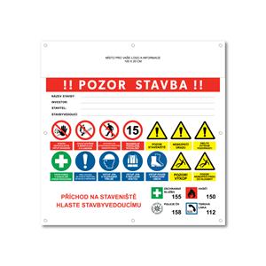 POZOR STAVBA 1 bezpečnostní banner s logem firmy - 100x100 cm