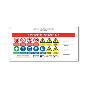 POZOR STAVBA 1 bezpečnostní banner s logem firmy- 100x50 cm