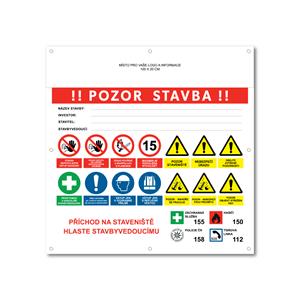 POZOR STAVBA 2 bezpečnostní banner s logem firmy - 100x100 cm