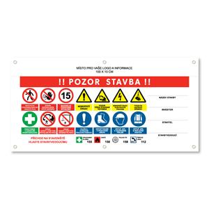 POZOR STAVBA 3 bezpečnostní banner s logem firmy- 100x50 cm