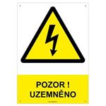 POZOR ! UZEMNĚNO - bezpečnostní tabulka s dírkami, plast A4, 2 mm