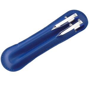Sada hliníkové kuličkové pero a mikrotužka v imitaci kůže Taur - modrá