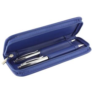 Sada kovové kuličkové pero a mikrotužka v imitaci kůže Zenga 30 - modrá