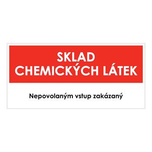 SKLAD CHEMICKÝCH LÁTEK, červená, samolepka, 190x90 mm