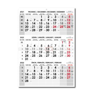 Tříměsíční kalendář Trio český 2022 - šedý