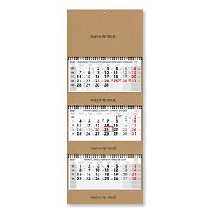 Tříměsíční kalendář Trio Kraft skládaný slovenský se spirálou 2027 - šedý