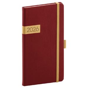 Týdenní diář 2026 kapesní Twill - bordó-zlatá