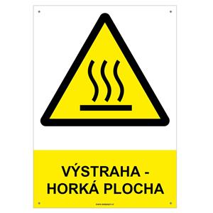 VÝSTRAHA - HORKÁ PLOCHA - bezpečnostní tabulka s dírkami, plast A4, 2 mm