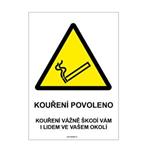 VÝSTRAHA - KOUŘENÍ POVOLENO, Samolepka A4