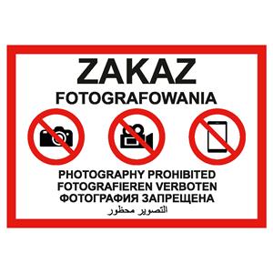 Zakaz fotografowania - Znak BHP, naklejka A5
