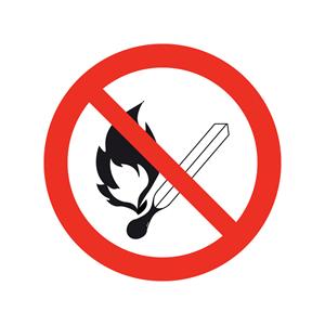 Zákaz vstupu s otevřeným ohněm - SYMBOL, samolepka 100x100